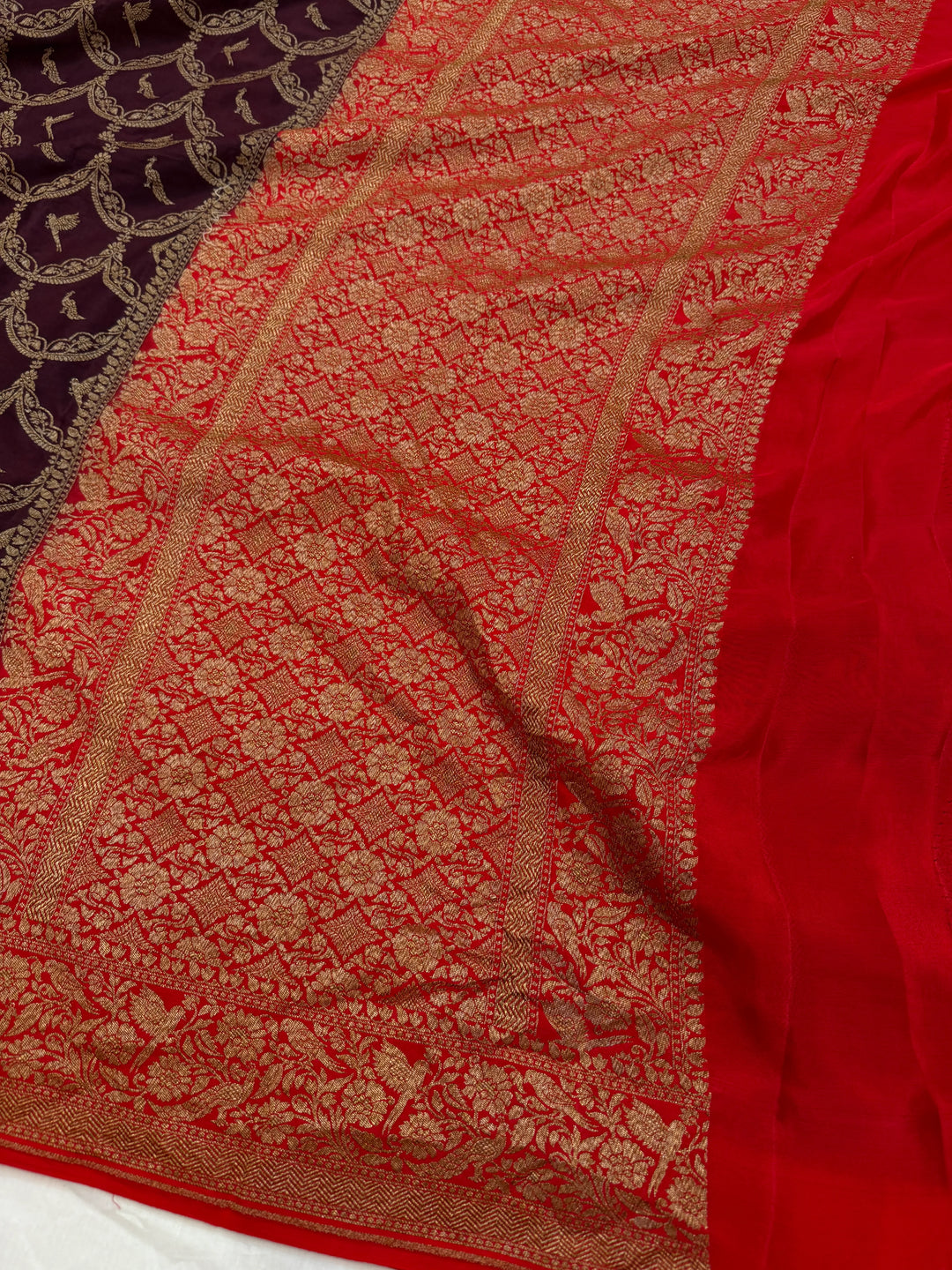 Brown Pure Crepe Silk Handloom Banarasi Saree