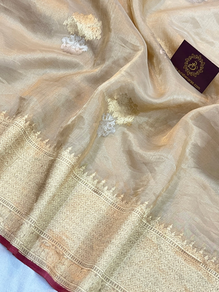 Golden Pure Banarasi Handloom Silk Saree - Aura Benaras