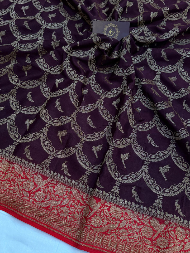 Brown Pure Crepe Silk Handloom Banarasi Saree