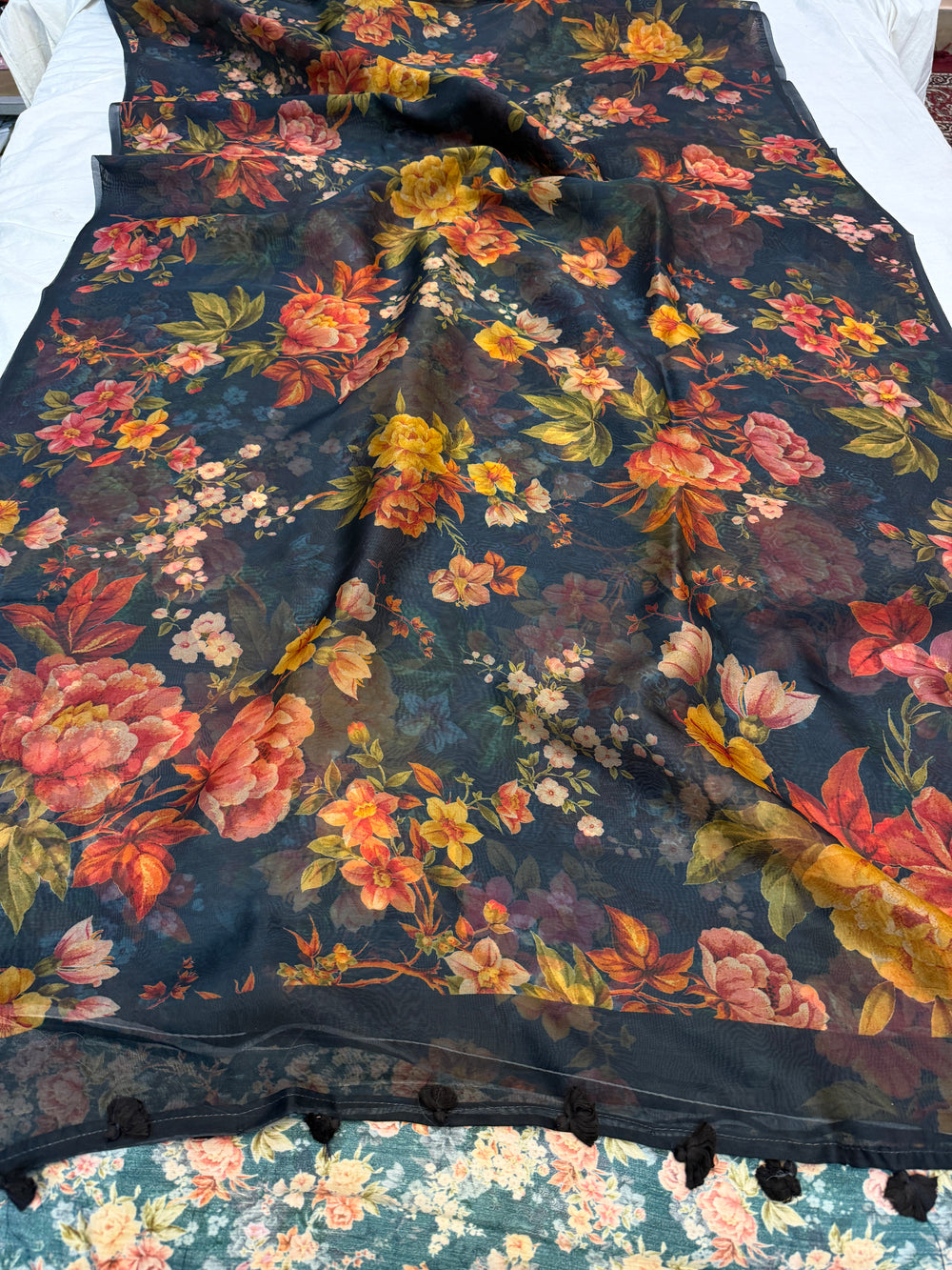 Rama Blue Banarasi Handloom Kora Silk Saree