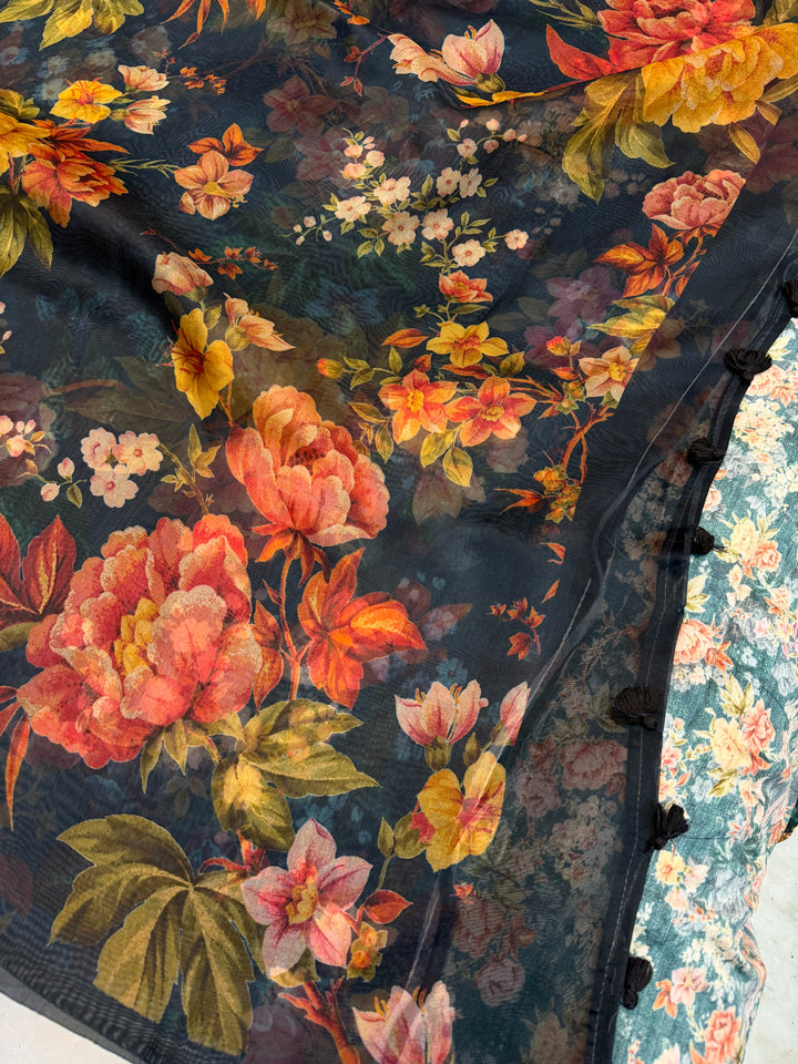 Rama Blue Banarasi Handloom Kora Silk Saree