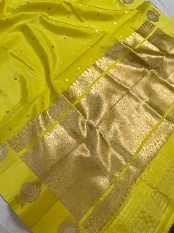 Lemon Yellow Pure Banarasi Handloom Silk Saree - Aura Benaras