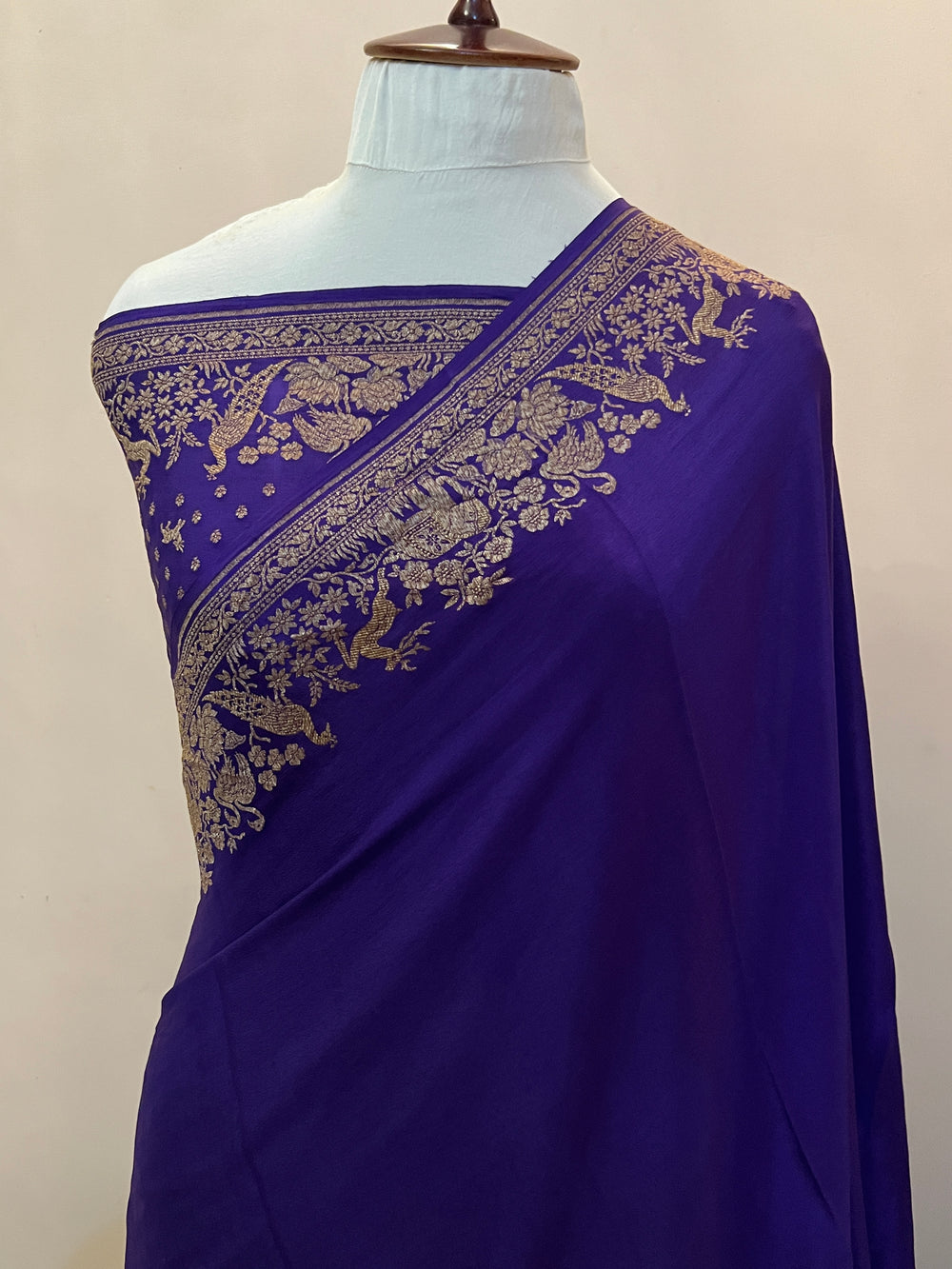 Purple Pure Crepe Silk Handloom Banarasi Saree