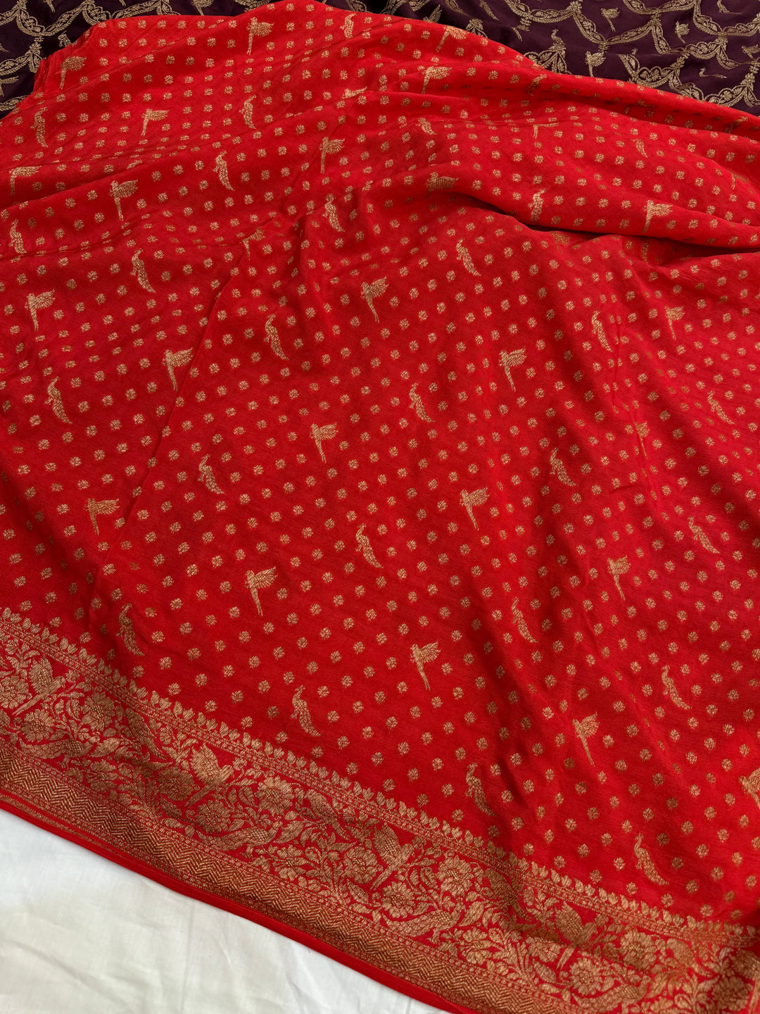 Brown Pure Crepe Silk Handloom Banarasi Saree