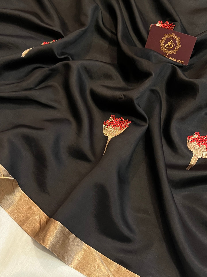 Black Pure Banarasi Handloom Silk Saree