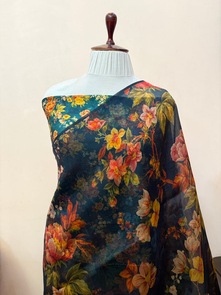 Rama Blue Banarasi Handloom Kora Silk Saree