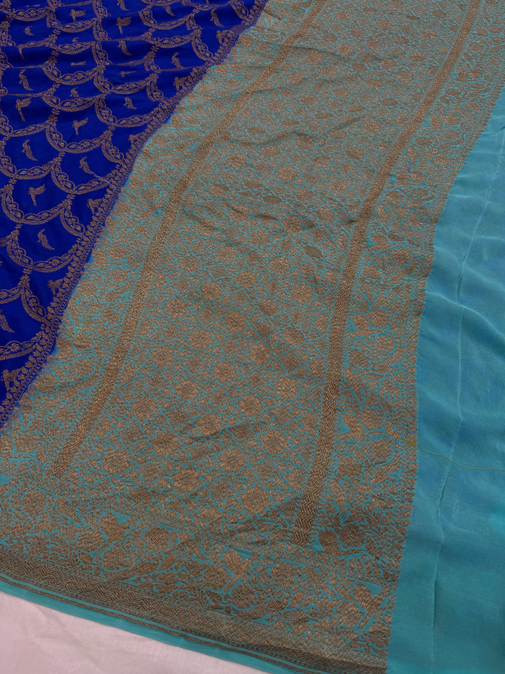 Royal Blue Pure Crepe Silk Handloom Banarasi Saree
