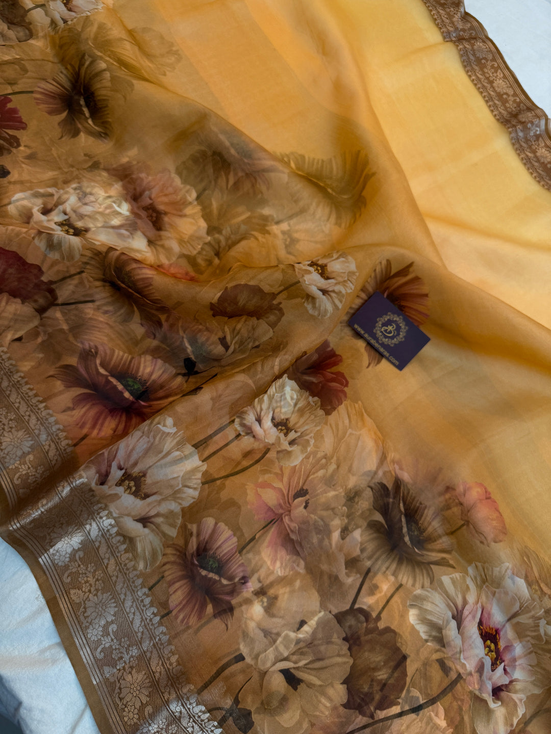 Beige Pure Kora Silk Handloom Banarasi Saree