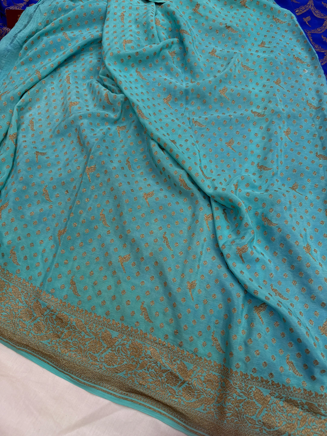 Royal Blue Pure Crepe Silk Handloom Banarasi Saree