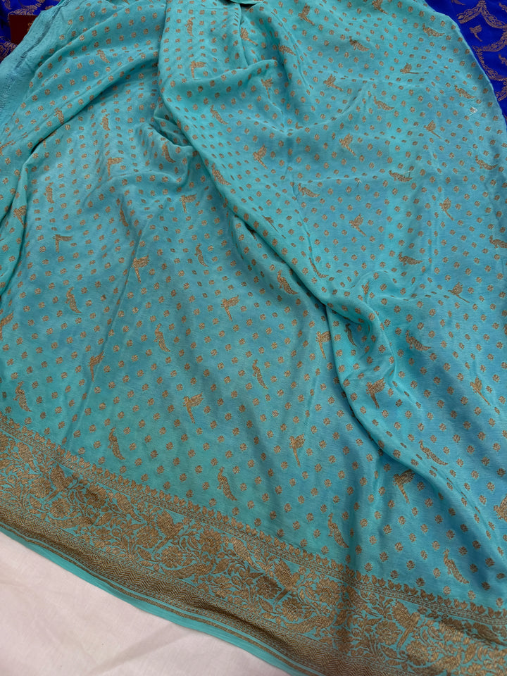 Royal Blue Pure Crepe Silk Handloom Banarasi Saree