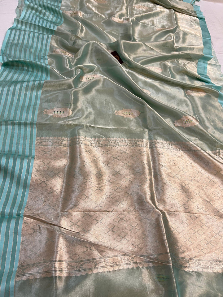 Sea Green Pure Banarasi Handloom Silk Saree - Aura Benaras