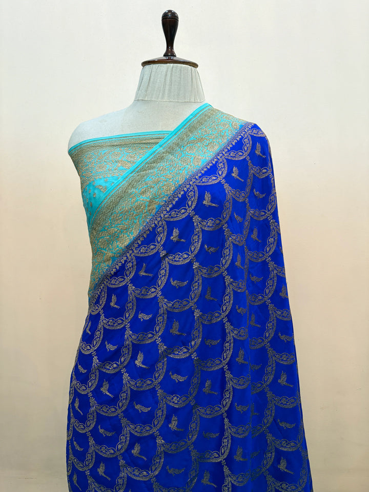 Royal Blue Pure Crepe Silk Handloom Banarasi Saree