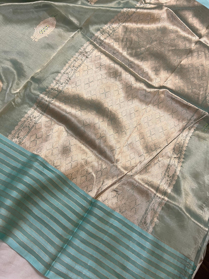 Sea Green Pure Banarasi Handloom Silk Saree - Aura Benaras