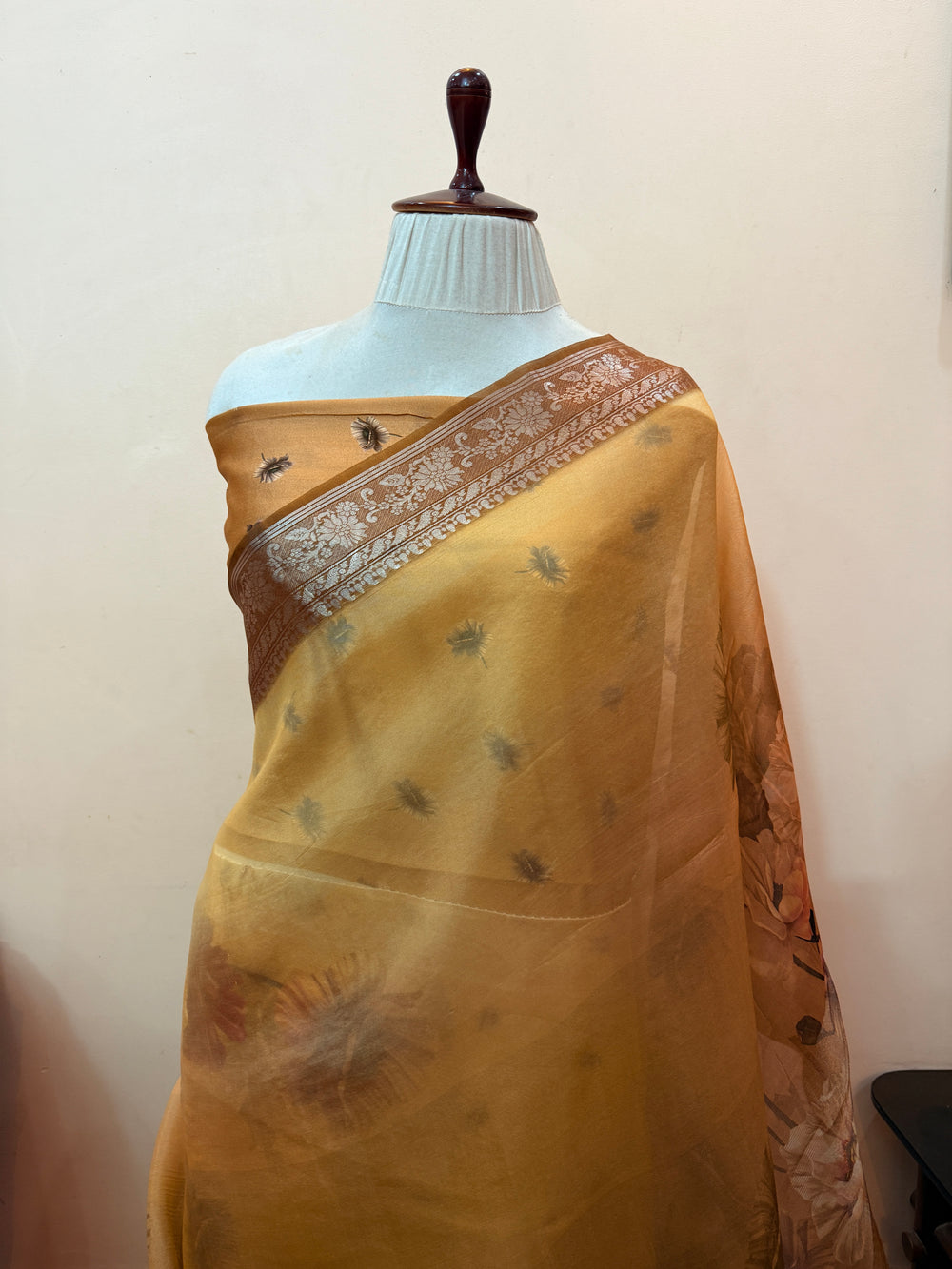 Beige Pure Kora Silk Handloom Banarasi Saree