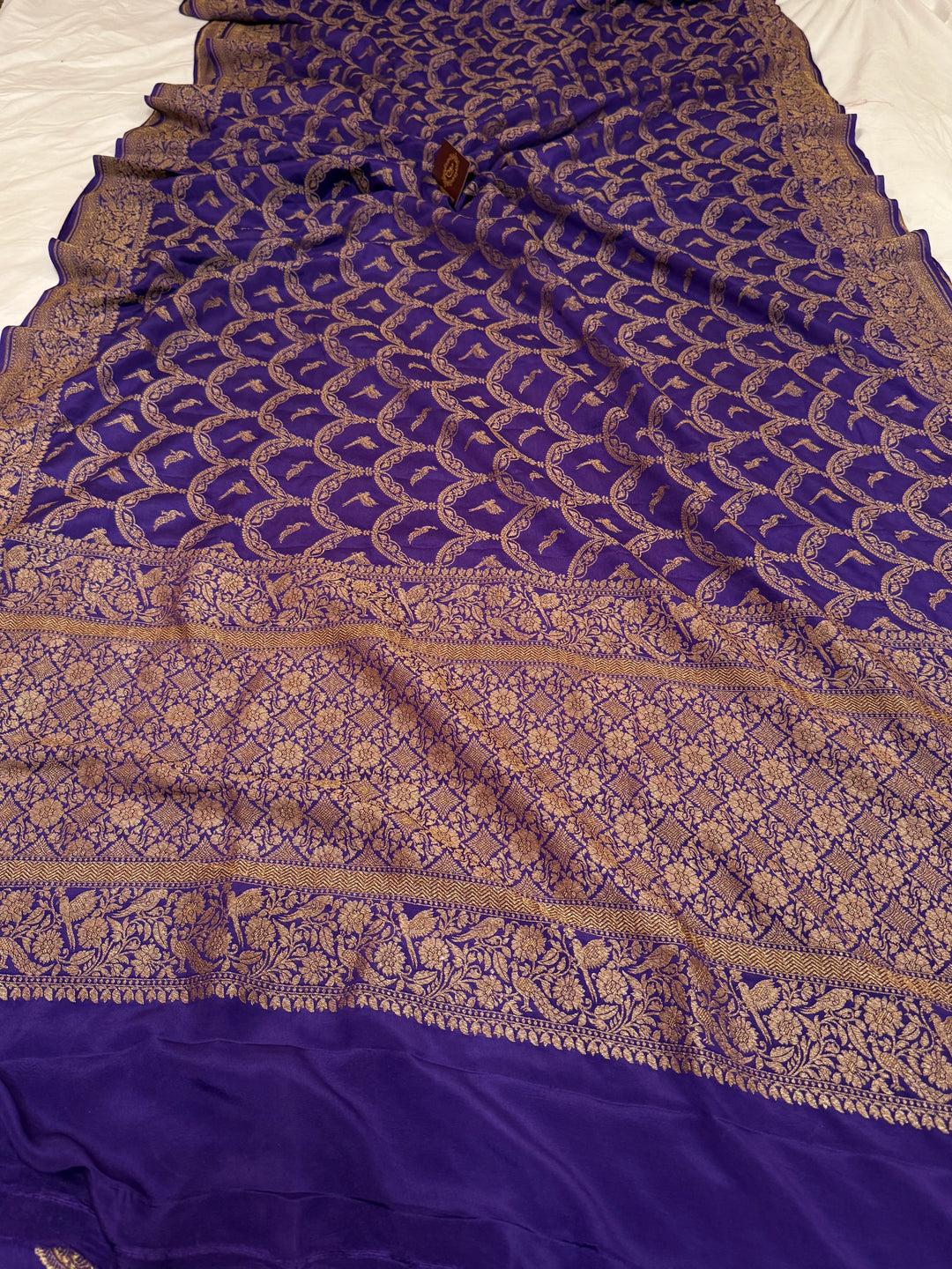 Purple Pure Crepe Silk Handloom Banarasi Saree