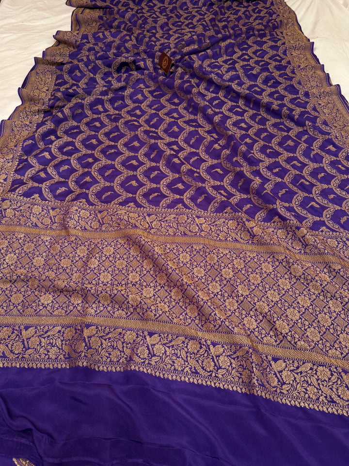 Purple Pure Crepe Silk Handloom Banarasi Saree