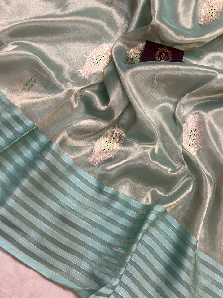 Sea Green Pure Banarasi Handloom Silk Saree - Aura Benaras