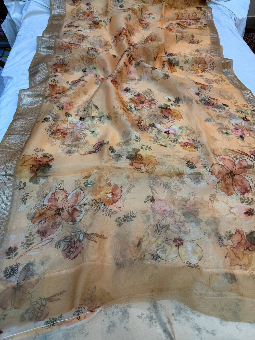 Peach Pure Kora Silk Handloom Banarasi Saree