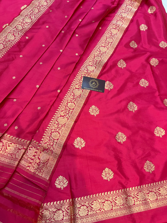 Strawberry Pink Katan Silk Handwoven Banarasi Suit Set - Aura Benaras