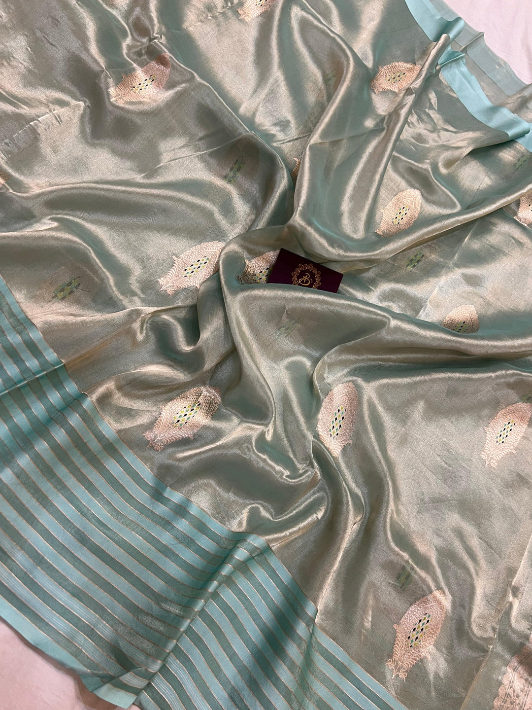 Sea Green Pure Banarasi Handloom Silk Saree - Aura Benaras