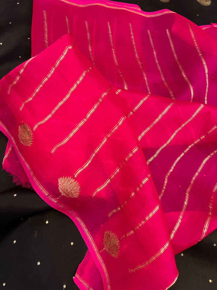 Black Pure Kora Silk Handloom Banarasi Saree