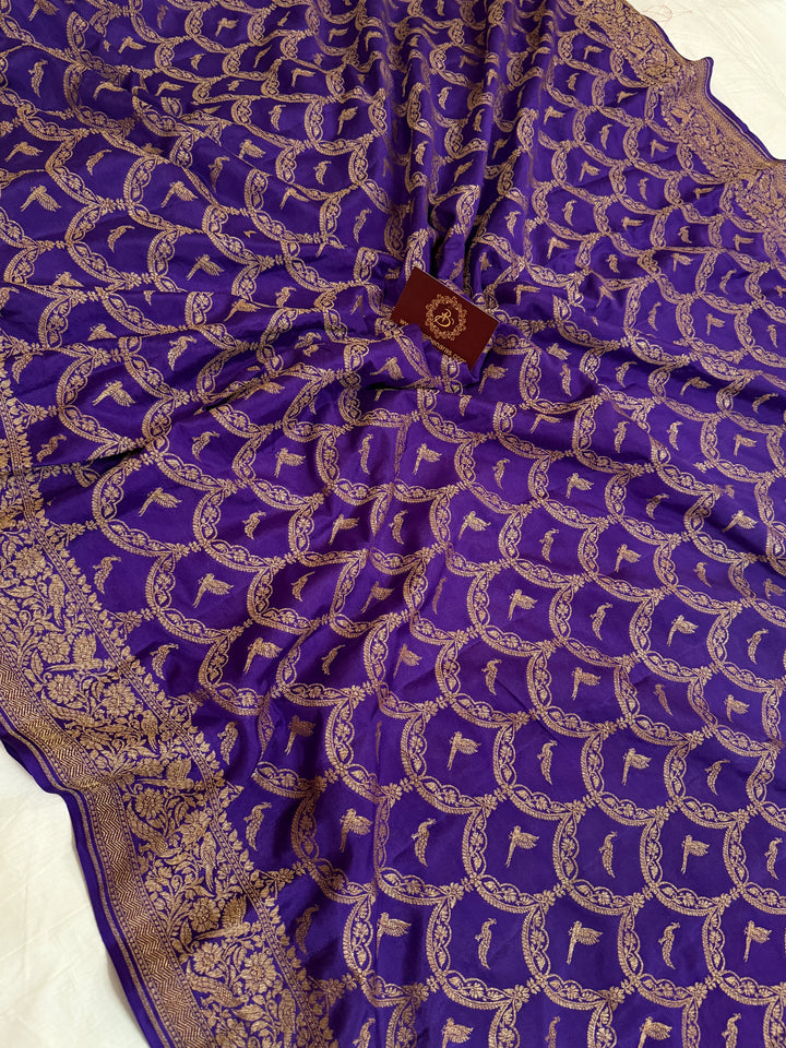 Purple Pure Crepe Silk Handloom Banarasi Saree
