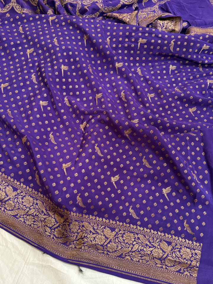 Purple Pure Crepe Silk Handloom Banarasi Saree