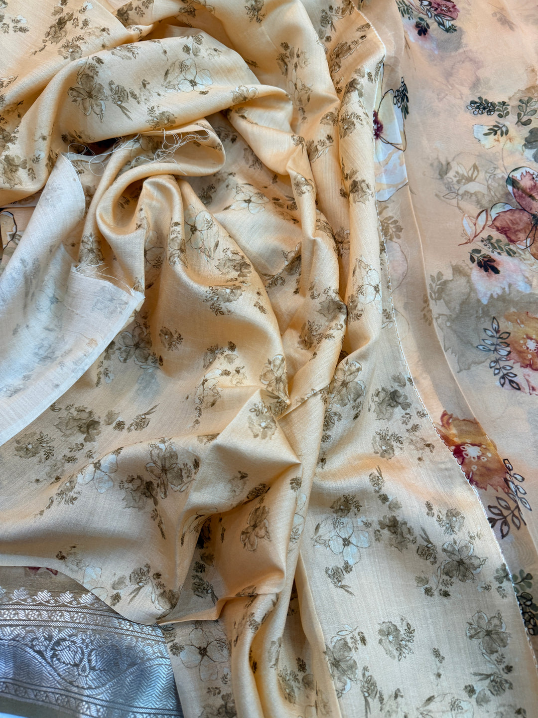 Peach Pure Kora Silk Handloom Banarasi Saree