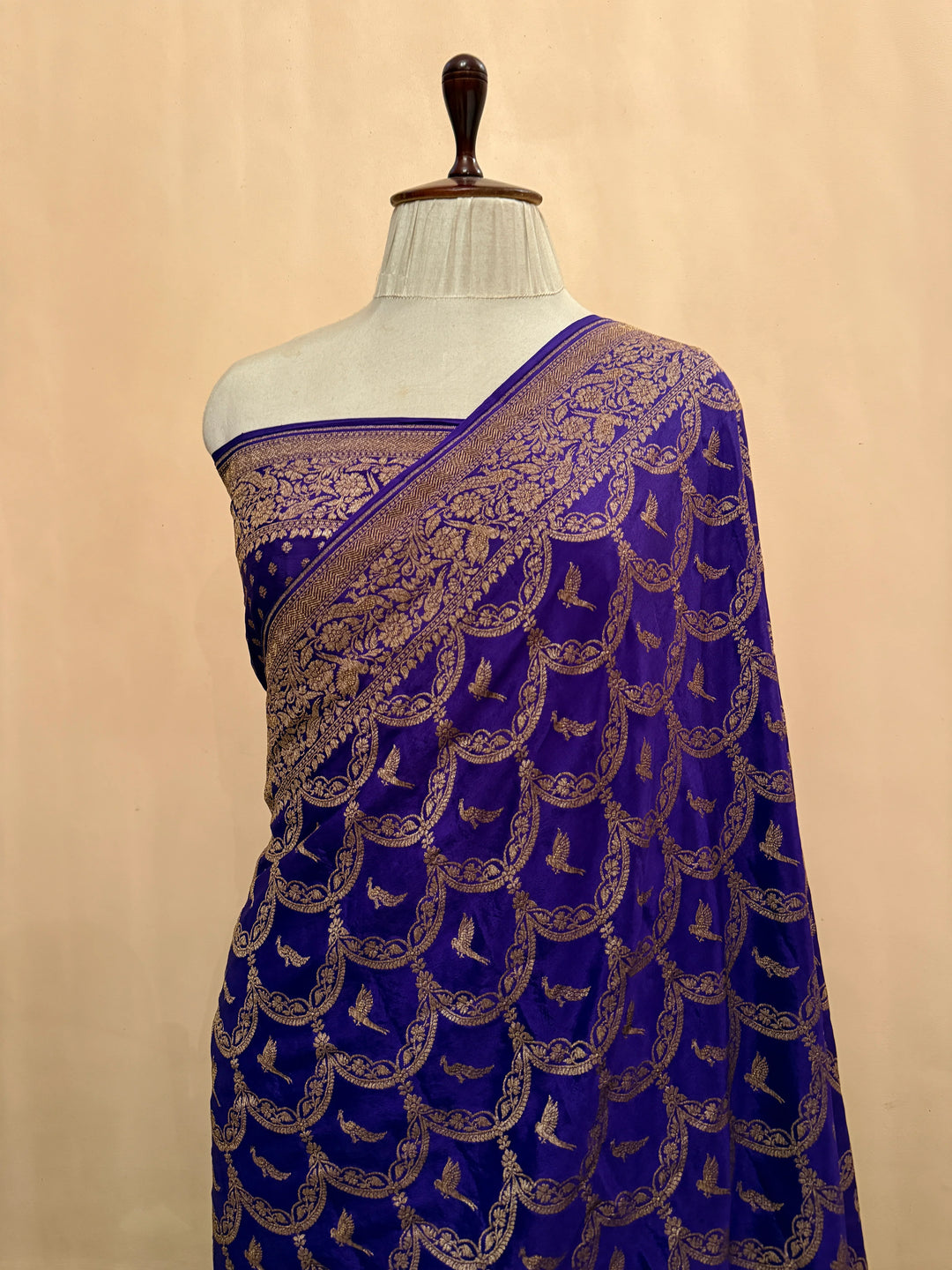 Purple Pure Crepe Silk Handloom Banarasi Saree