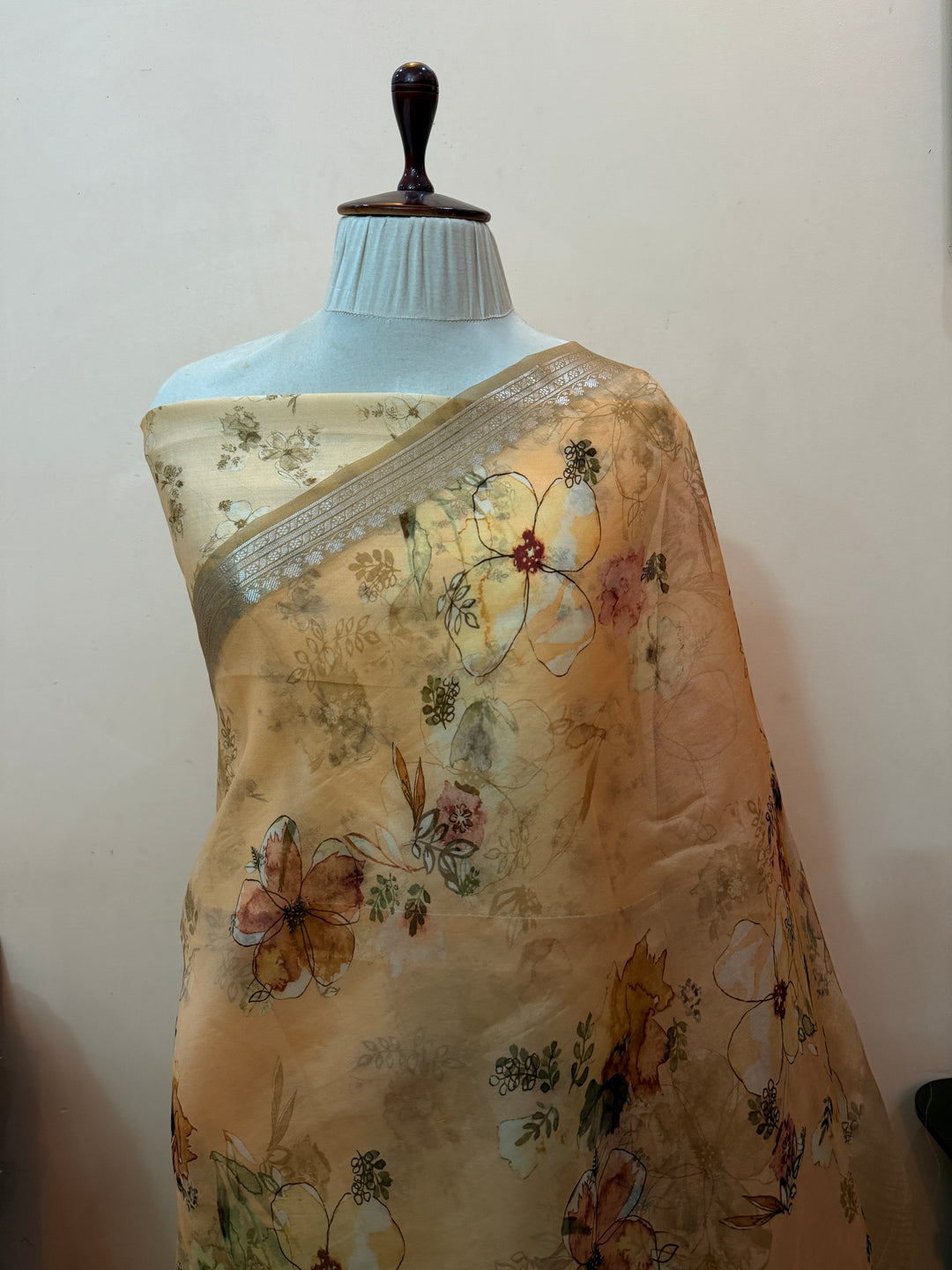 Peach Pure Kora Silk Handloom Banarasi Saree