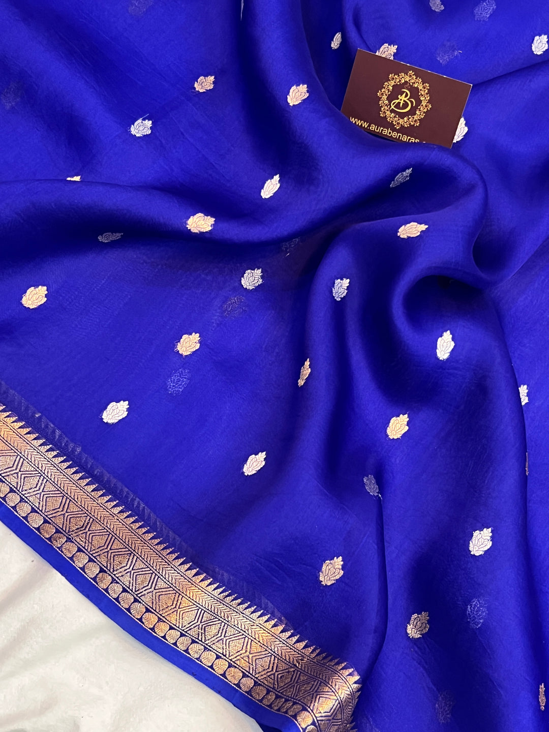Royal Blue Pure Kora Silk Banarasi Saree with Kadhwa Butis 