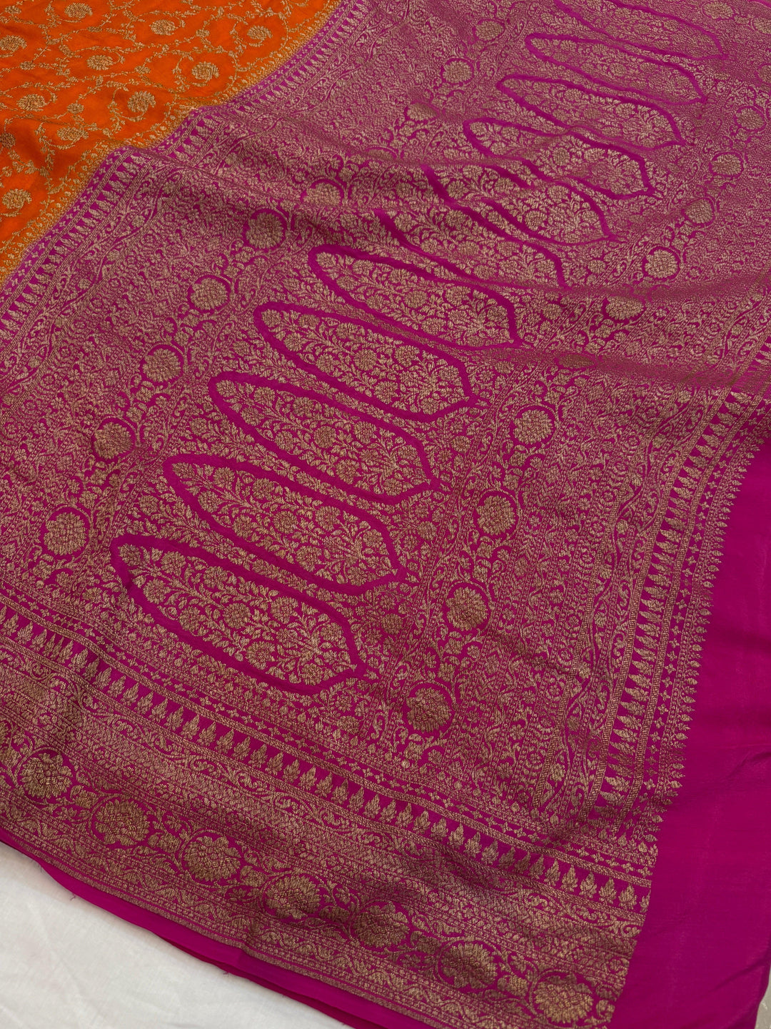 Orange Pure Crepe Silk Handloom Banarasi Saree