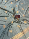 Greyish Blue Katan Silk Handwoven Banarasi Suit Set - Aura Benaras