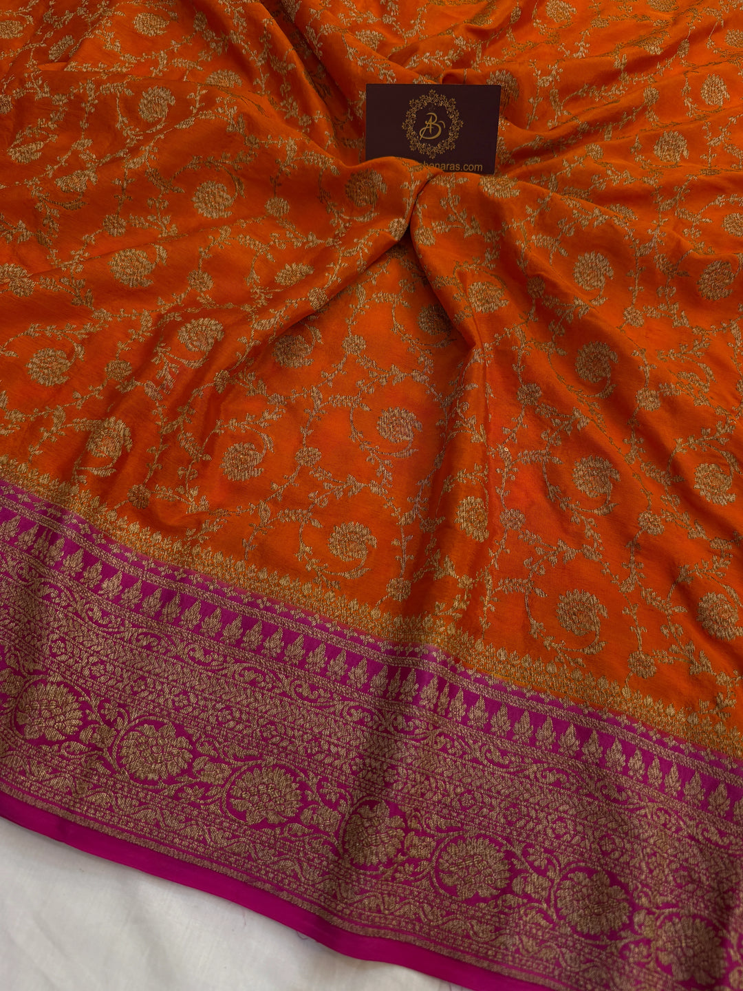 Orange Pure Crepe Silk Handloom Banarasi Saree