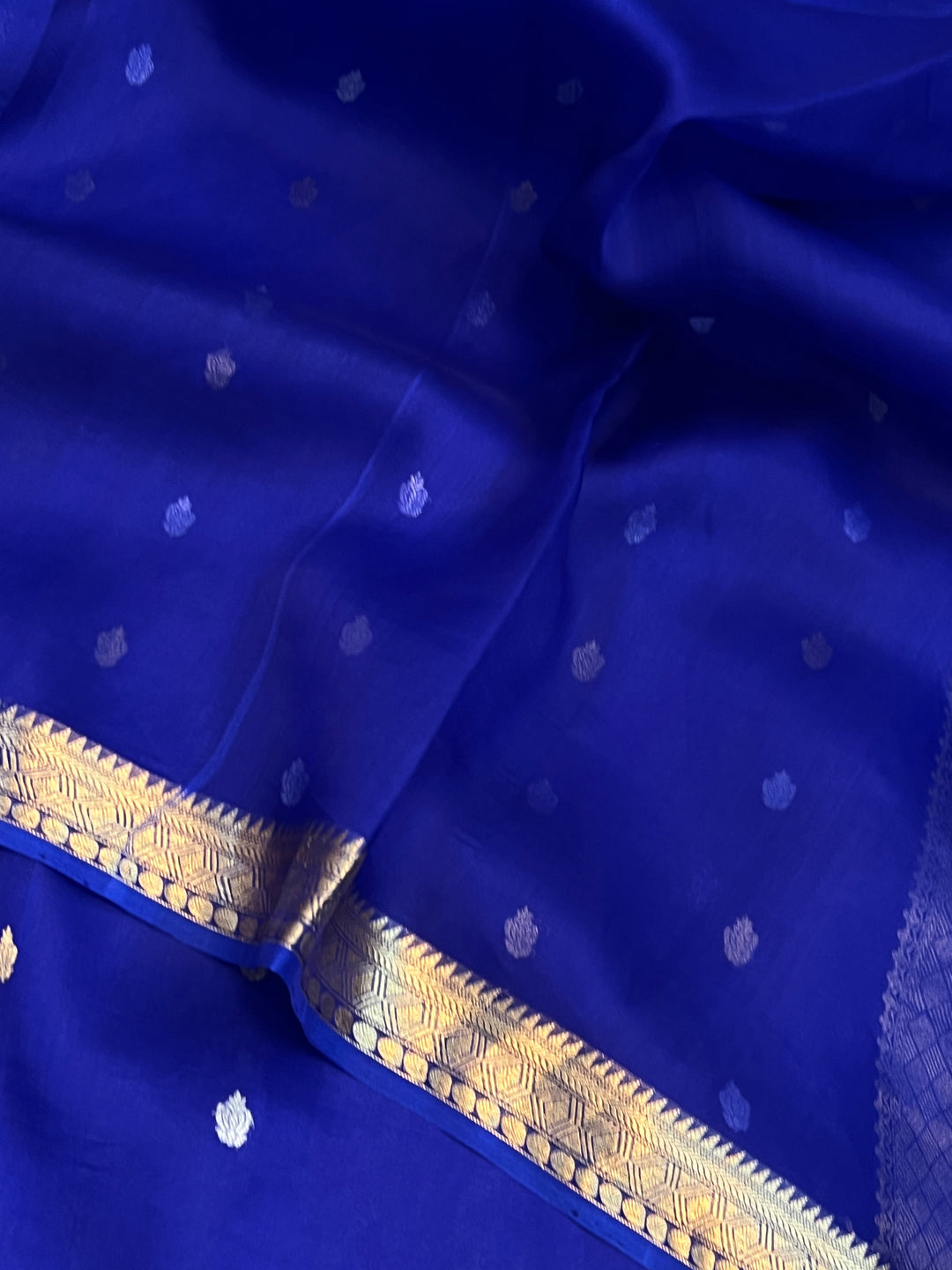 Royal Blue Pure Kora Silk Banarasi Saree with Kadhwa Butis 
