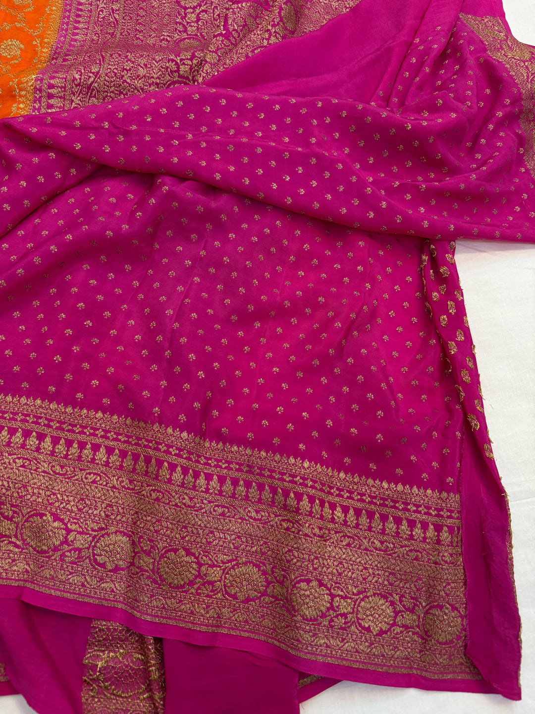 Orange Pure Crepe Silk Handloom Banarasi Saree