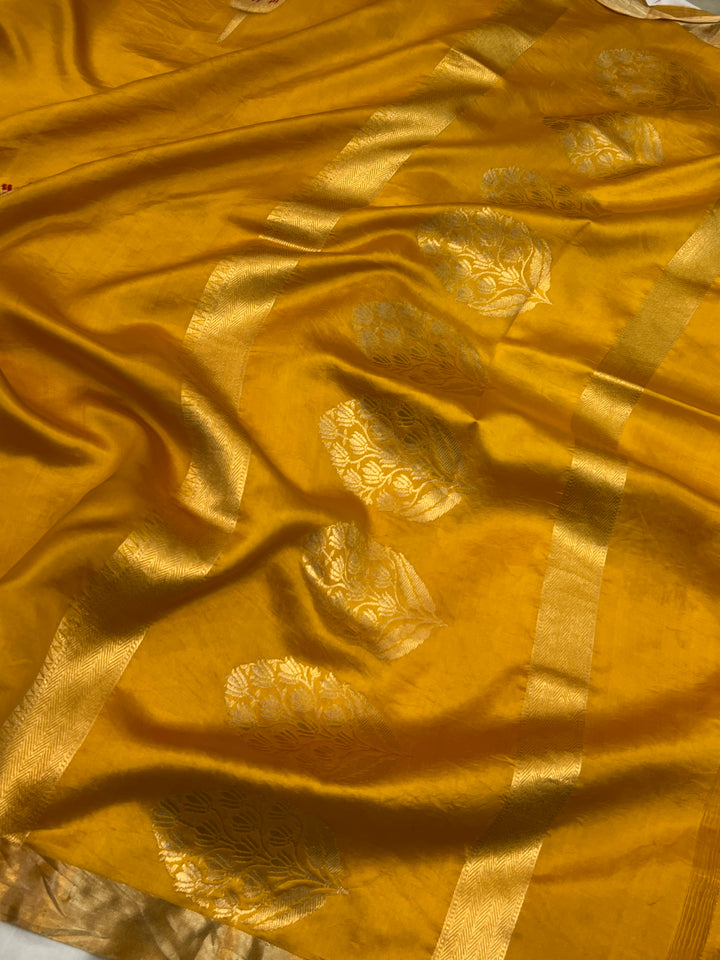 Mustard Yellow Pure Banarasi Handloom Silk Saree