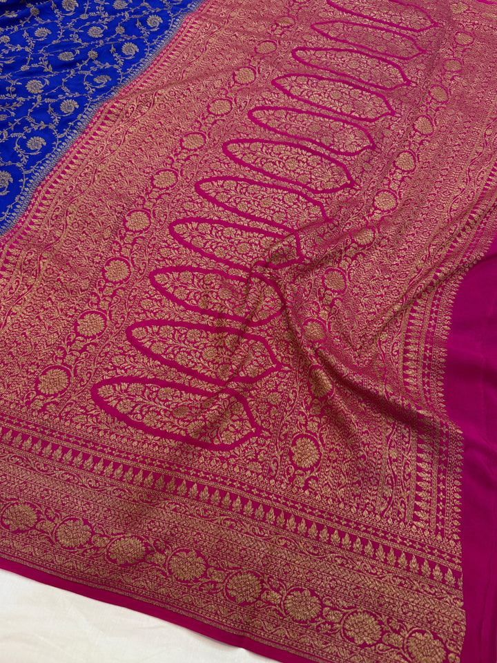 Royal Blue Pure Crepe Silk Handloom Banarasi Saree