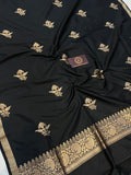 Black Katan Silk Handwoven Banarasi Suit Set - Aura Benaras