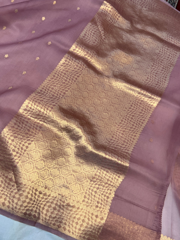 Onion Pure Kora Silk Handloom Banarasi Saree