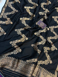 Black Katan Silk Handwoven Banarasi Suit Set - Aura Benaras