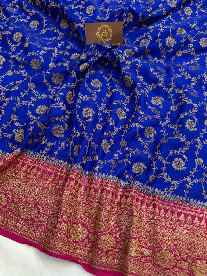 Royal Blue Pure Crepe Silk Handloom Banarasi Saree