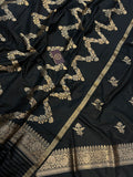 Black Katan Silk Handwoven Banarasi Suit Set - Aura Benaras