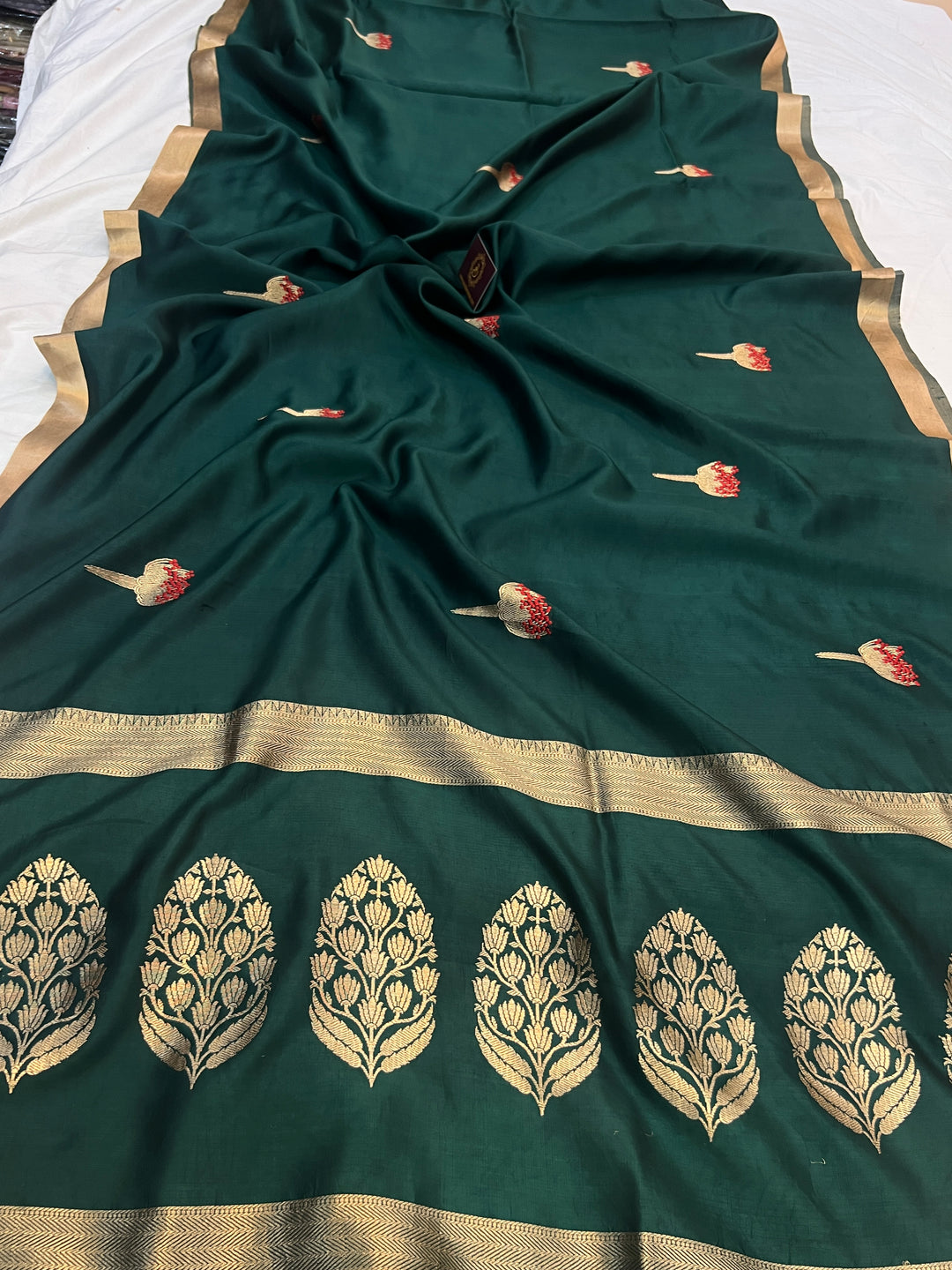 Bottle Green Pure Banarasi Handloom Silk Saree