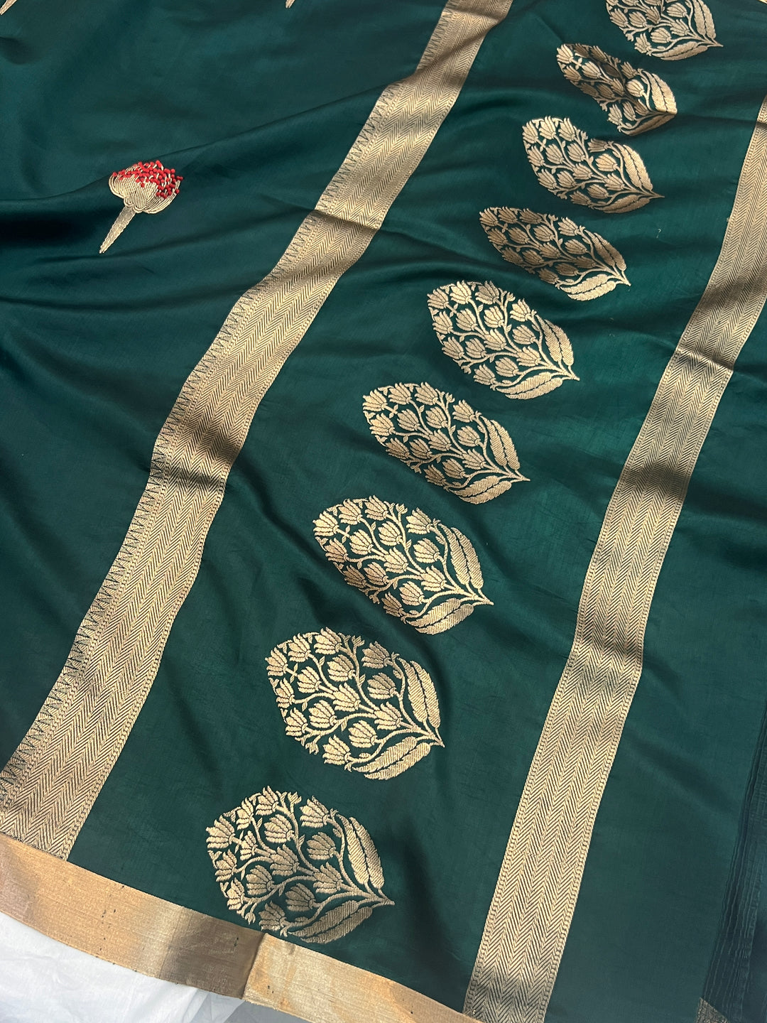 Bottle Green Pure Banarasi Handloom Silk Saree