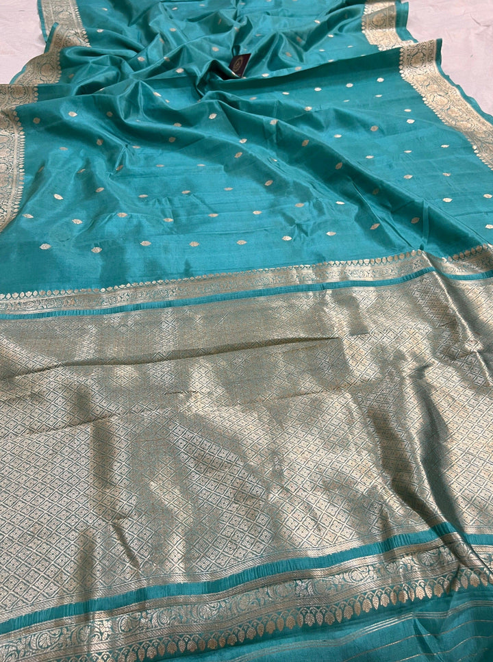 Greyish Green Pure Banarasi Handloom Silk Saree - Aura Benaras