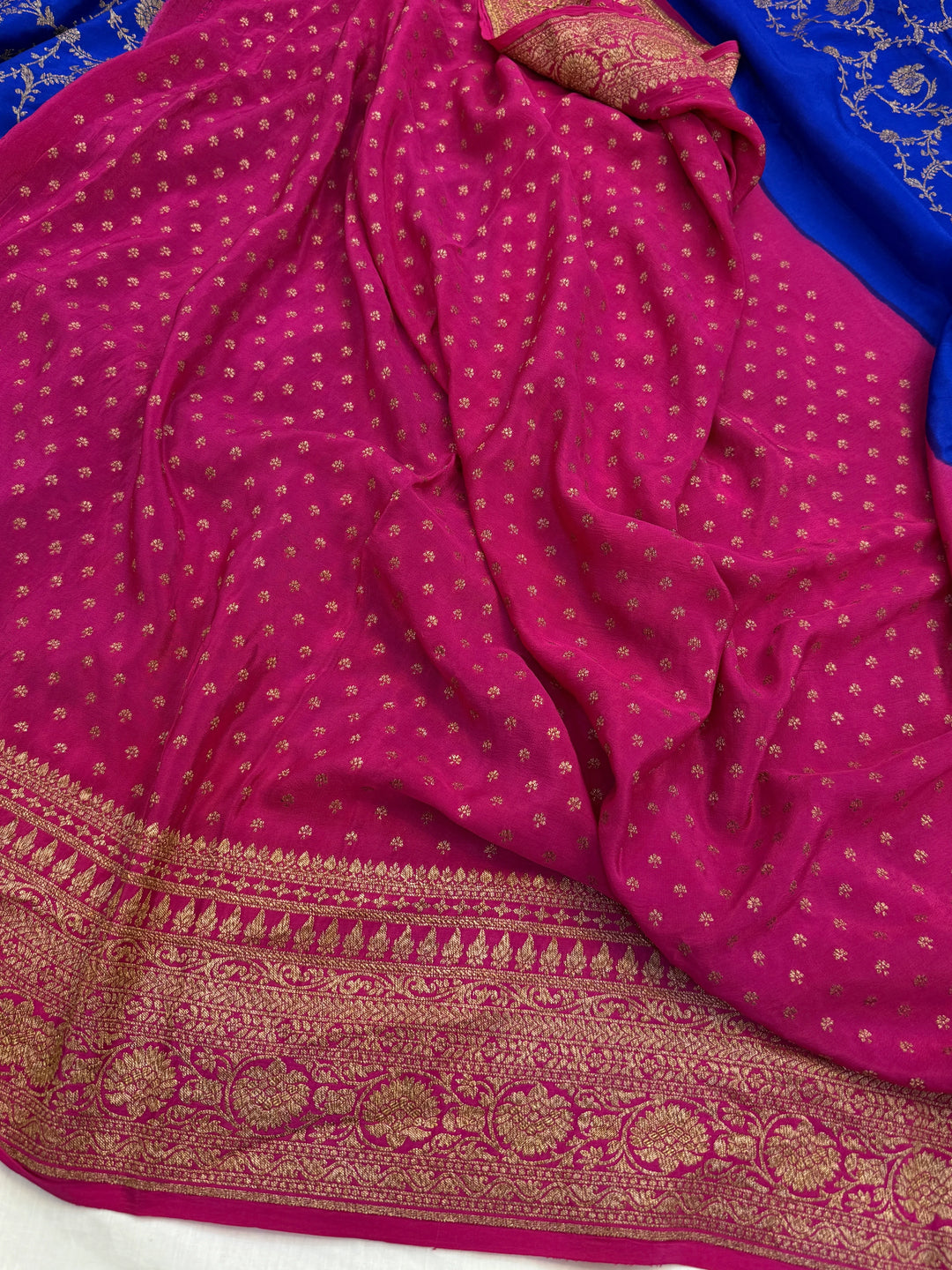 Royal Blue Pure Crepe Silk Handloom Banarasi Saree
