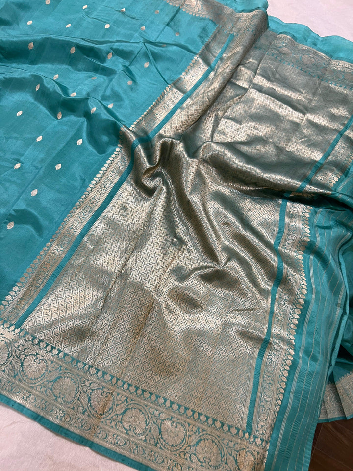 Greyish Green Pure Banarasi Handloom Silk Saree - Aura Benaras