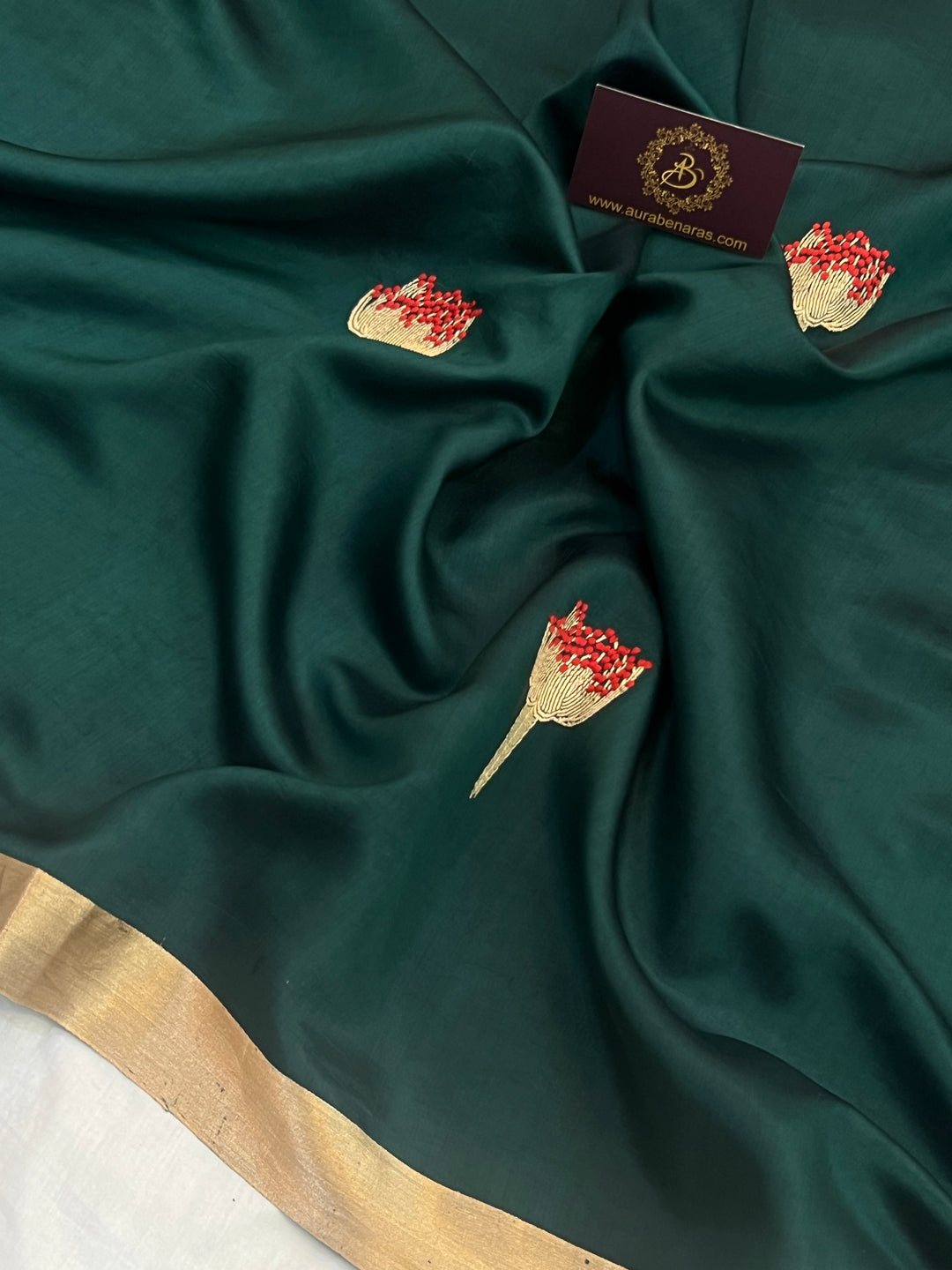 Bottle Green Pure Banarasi Handloom Silk Saree