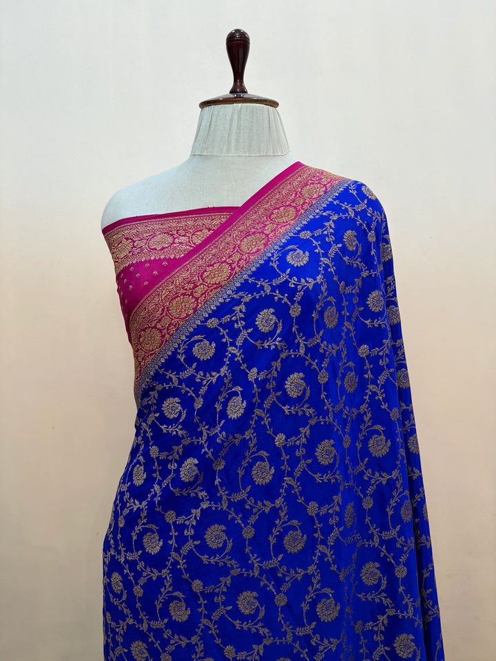 Royal Blue Pure Crepe Silk Handloom Banarasi Saree